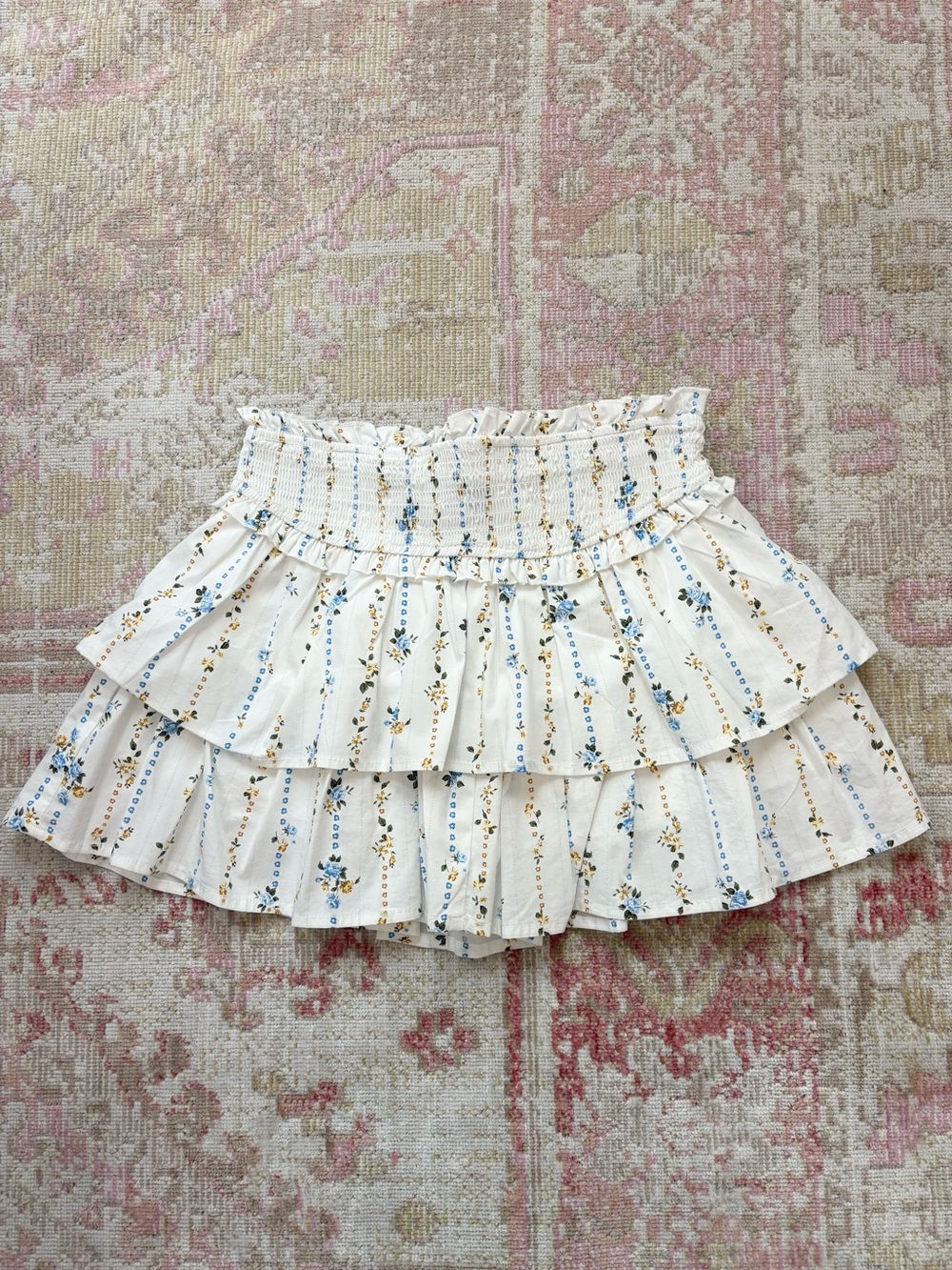 wild fable White Mini Skirt with Blue & Yellow Floral Stripe